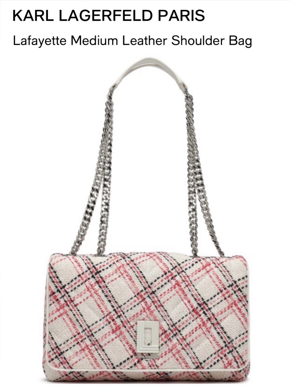 Karl Lagerfeld Paris Lafayette MD Shoulder Bag. White/Pink.